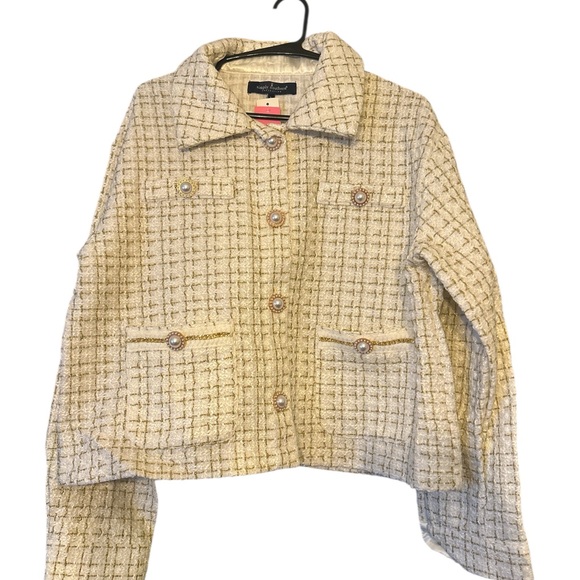 Classic Preppy Cream & Gold Tweed Jacket - Size XL - Picture 3 of 9